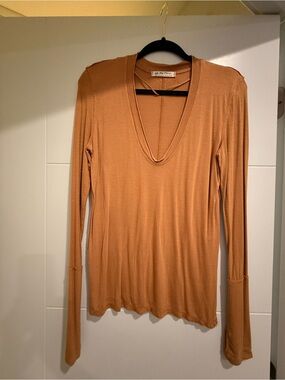 We The Free Long Sleeve V-Neck Top - Rust Brown